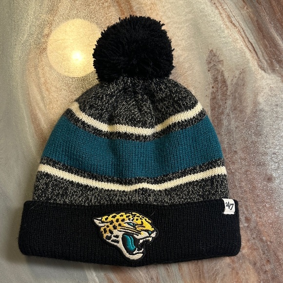 47 Accessories - Jacksonville Jaguars Black and Teal Pom-Pom Beanie